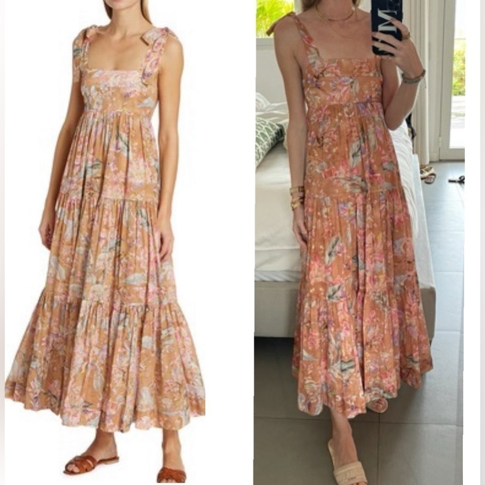 Zimmermann Cira mocha multi floral midi dress NWT M